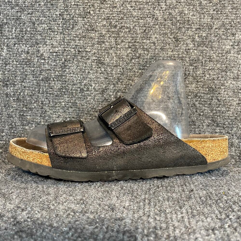 BIRKENSTOCK Arizona Women 6 37 Washed Metallic Antique Black Leather Shoe Sandal